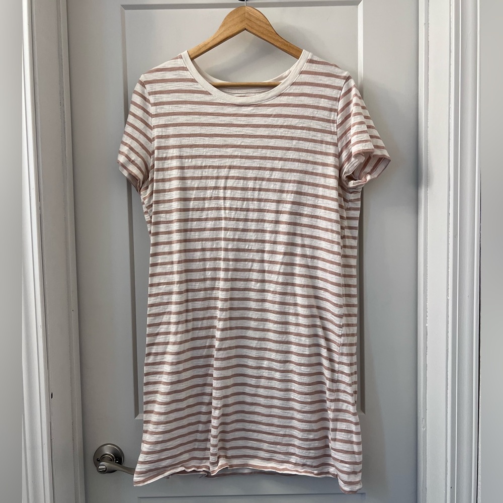 Pink and White Striped T-shirt Dress